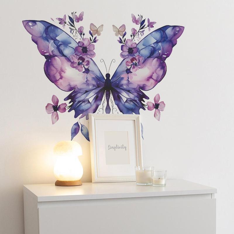 Butterfly & Flower Pattern Wall Sticker, Self-adhesive Wall Decal, Decorative Sticker for Home Living Room Bedroom, Bedroom Refresh Decor