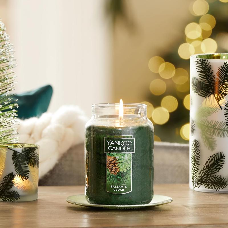 Candle Balsam & Cedar Scented, Classic 22oz Large Jar Single Wick Candle, Over 110 Hours of Burn Time, Ideal Holiday Gift