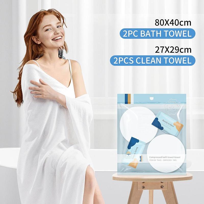 Portable Compressed Bath Towel & Clean Towel Set, 4 Counts set Quick-drying Towel Set, Travel Towel for Home & Outdoor