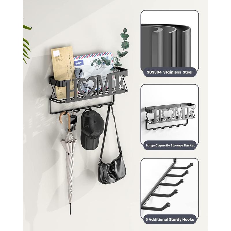 Key Holder for Wall - Key Rack with 5 Key Hooks, 11.02