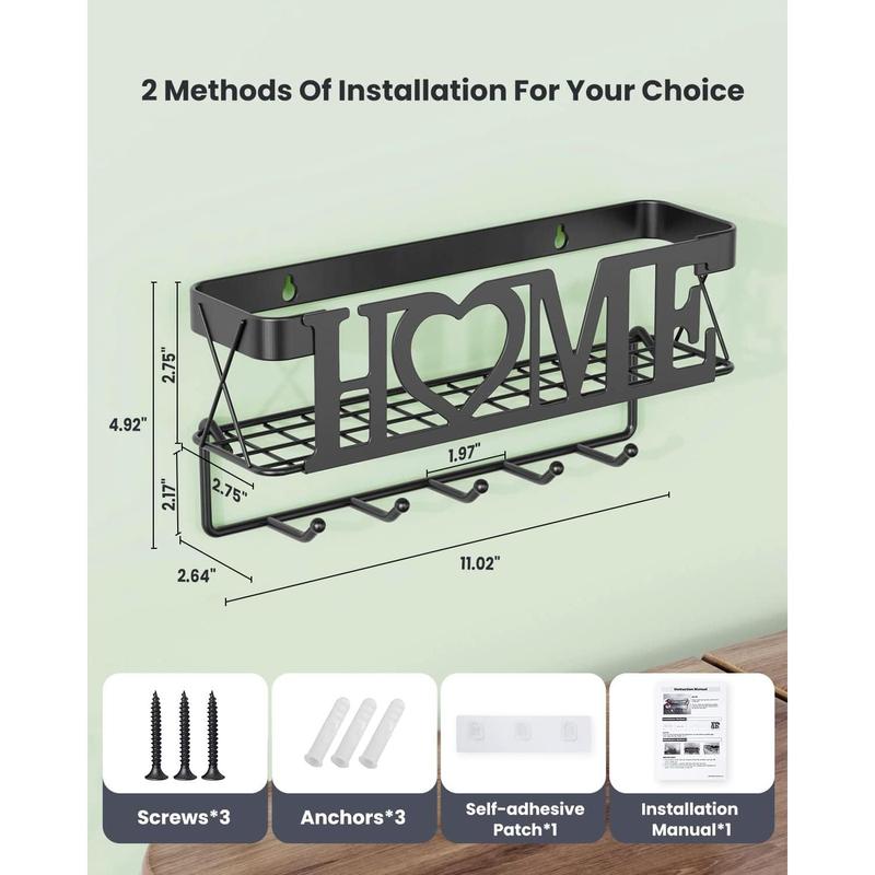 Key Holder for Wall - Key Rack with 5 Key Hooks, 11.02