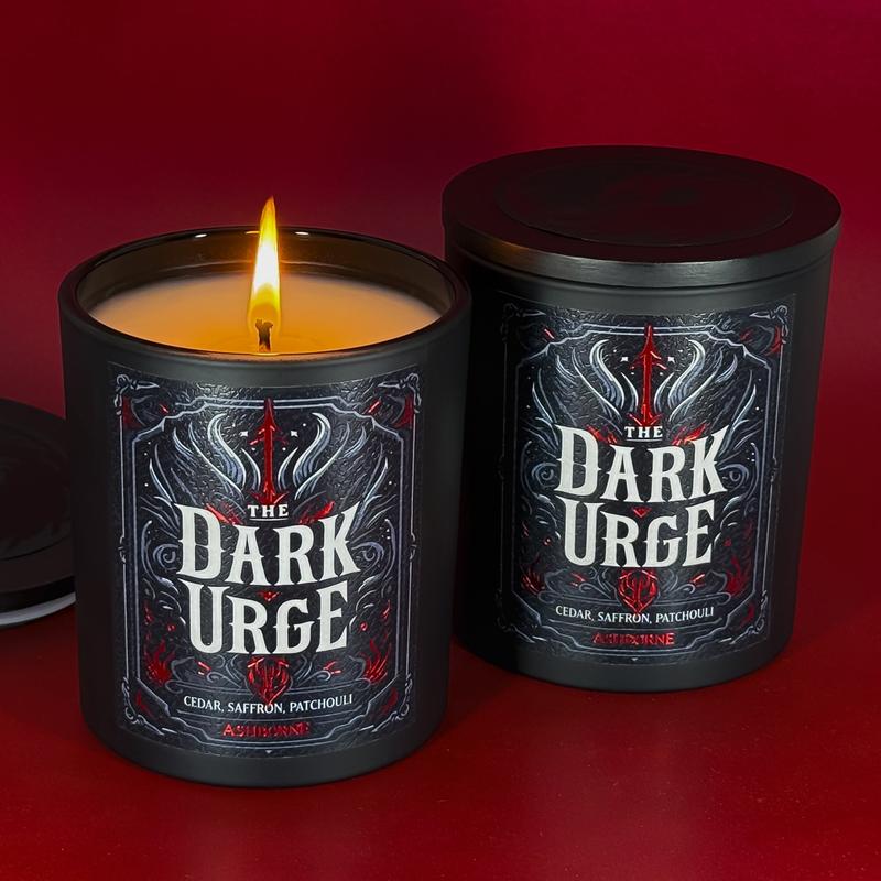 Dark Urge - 8oz Scented Candle - Cedar, Saffron, Patchouli - Natural Coconut Wax - 35 h Burn Time - Premium Foil Label - Dark Decor