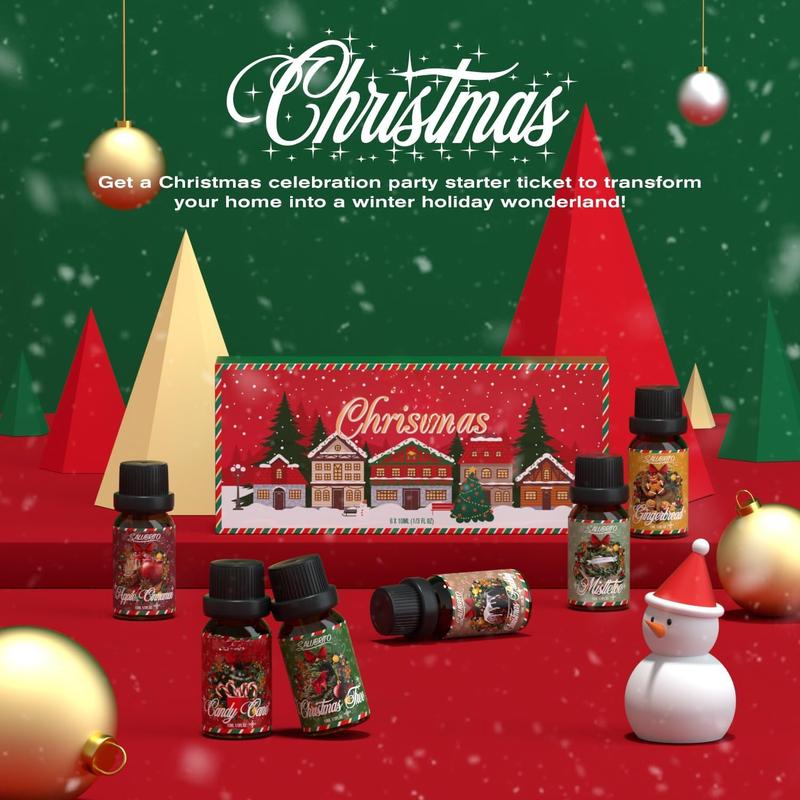 Christmas Fragrance Oils Set, Winter Essential Oils for Diffuser, Candle Making, Scented Oils Gift - Candy Cane, Christmas Tree, Christmas Pudding, Apple Cinnamon, Gingerbread, Mistletoe