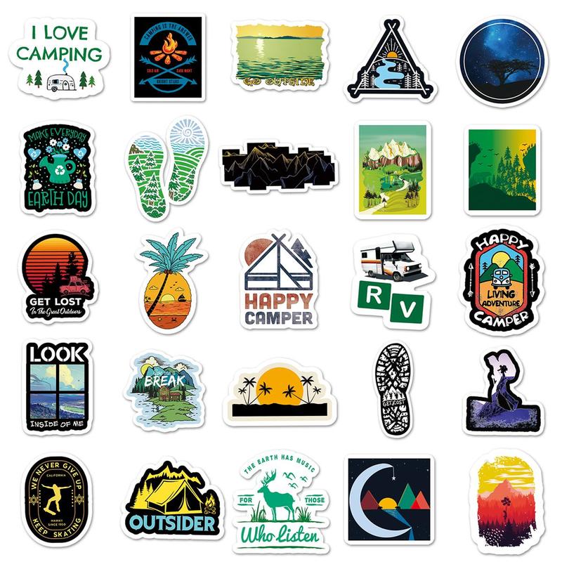 50pcs Outdoor Scenery Pattern Sticker, Self Adhesive Sticker For Water Bottles, Skateboards, Notebooks, Laptop Decoration