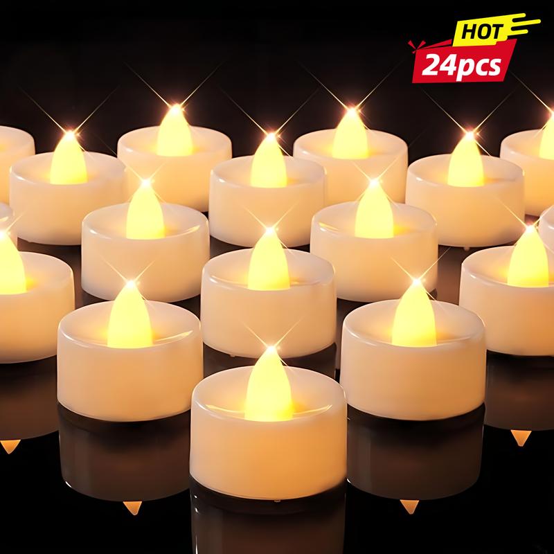 [Christmas decoration]24-Pack Flameless LED Lights Candles Battery Operated, 200+Hour Fake Electric Candles TeaLights for Votive, Aniversary, Wedding Centerpiece Table Decor, Funeral, Halloween, Christmas gift-- Warm Yellow