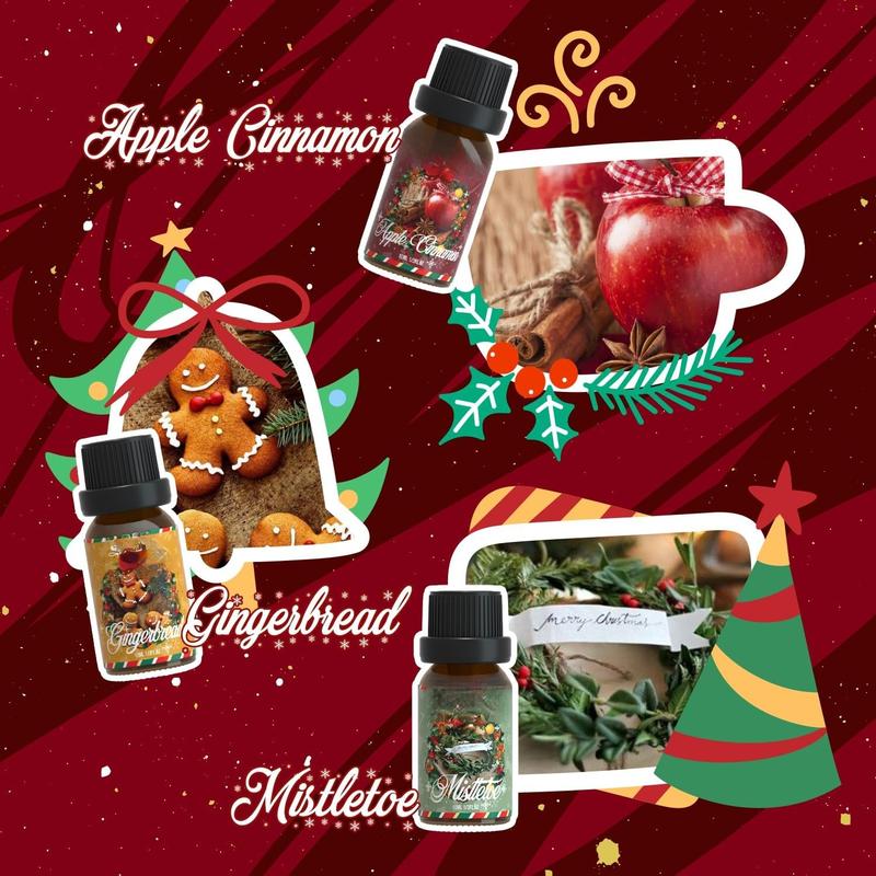 Christmas Fragrance Oils Set, Winter Essential Oils for Diffuser, Candle Making, Scented Oils Gift - Candy Cane, Christmas Tree, Christmas Pudding, Apple Cinnamon, Gingerbread, Mistletoe