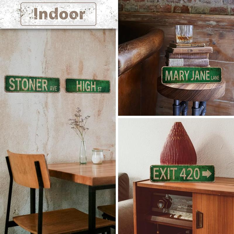 4 Signs Vintage Rustic Retro Street Sign for Room Decor, Duplex Printed Anti-Fade Trippy Room Decor   Wall Hanging Waterproof