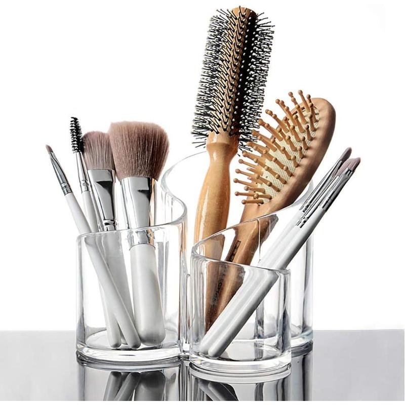 Clear Makeup Brush Holder Organizer, Large Wavy 3 Compartment Acrylic Multi-Purpose Cosmetics Brushes Storage Solution for Eyeliner Pencil and Tall Beauty Tools (Gift-Ready)