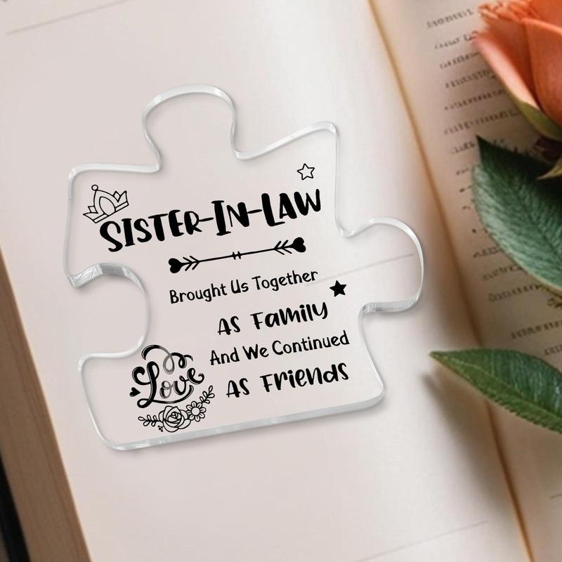 Puzzle Shaped Acrylic Plaque, 1 Count Transparent Block Puzzle Decorative Ornament, Desk Decoration Sign, Appreciation Gifts, Gift for Sister-in-law