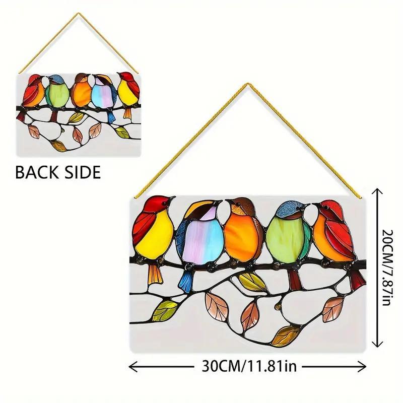 Bird Pattern Stained Glass Hanging Decor, 1 Count Colorful Bird Acrylic Hanging Ornament, Spring Hanging Decor for Home Garden Yard Balcony