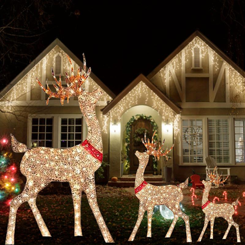 2pcs Christmas Decorative Light, Light-Up Deer with Yellow Red Ring Courtyard Light, Outdoor Party Ornament Decoration tacky christmas decor