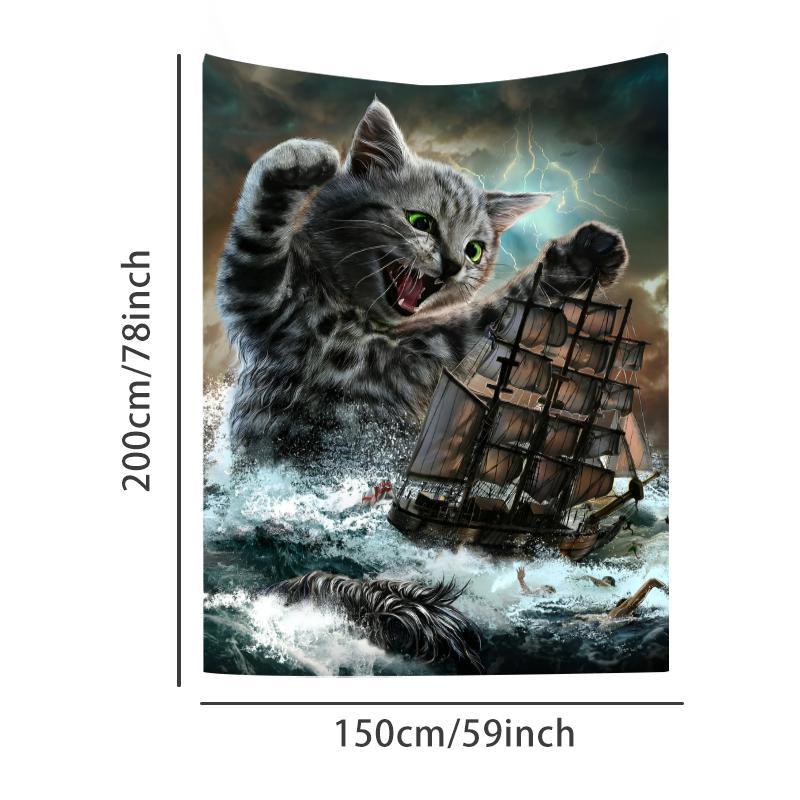 Cat & Ship Pattern Tapestry, 1 Count Wall Hanging Decor, Wall Art for Home Living Room Bedroom Office, Home Decor Accessories, Gift for Friend