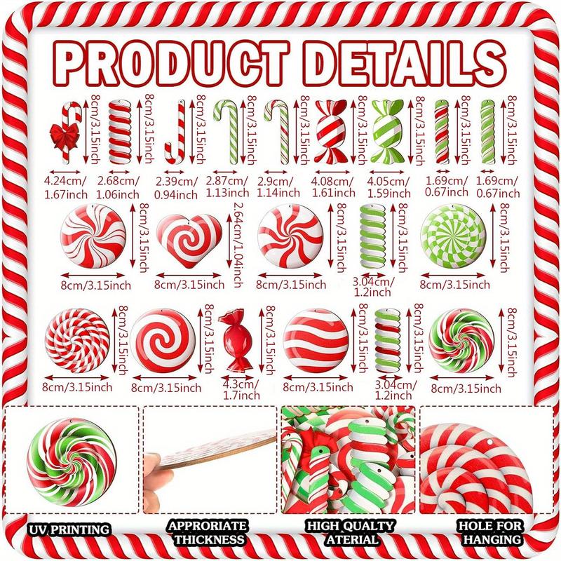 Candy Design Wooden Hanging Ornament (With Rope), 20pcs set Colorful Candy Cane Tree Decor, Holiday Party Decoration Supplies for Home Garden Party