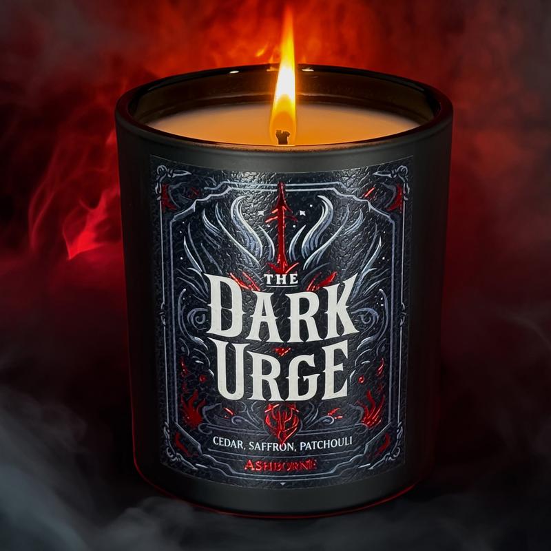 Dark Urge - 8oz Scented Candle - Cedar, Saffron, Patchouli - Natural Coconut Wax - 35 h Burn Time - Premium Foil Label - Dark Decor