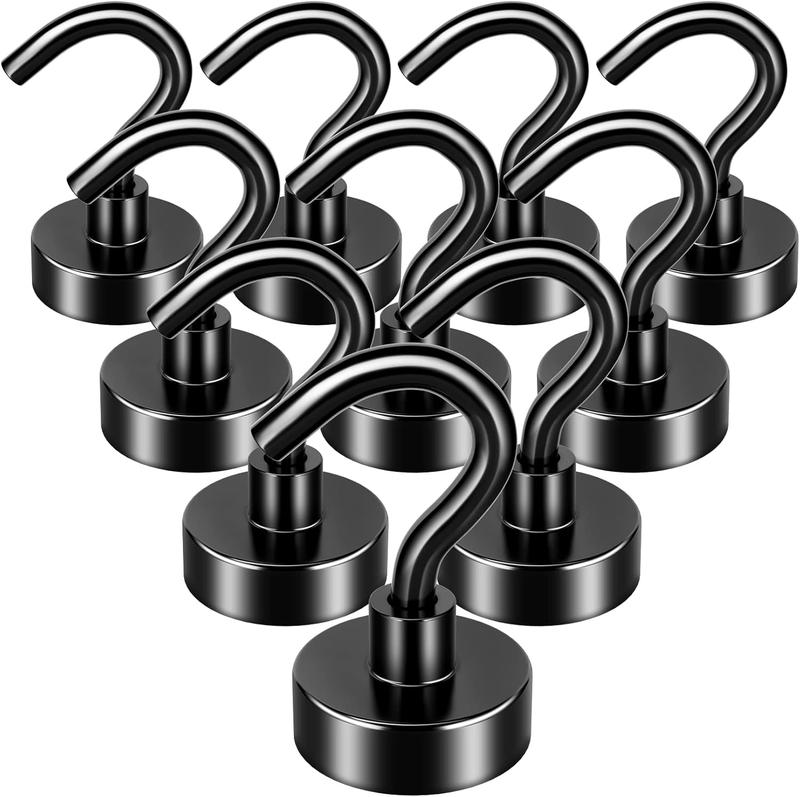 10 Pack Black Magnetic Hooks - 25lbs Neodymium Magnet for Hanging