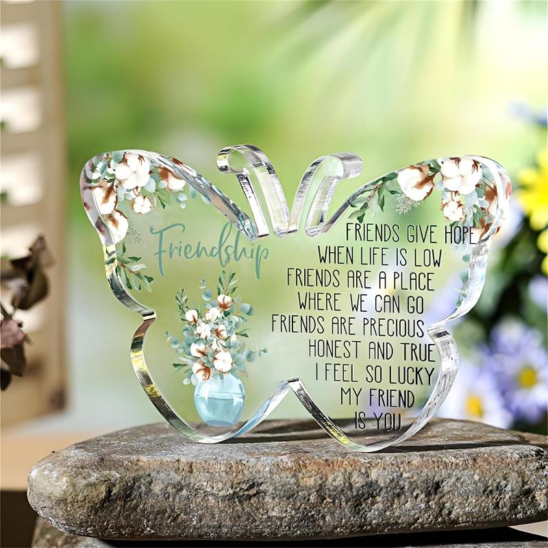 Butterfly Shaped Friendship Ornament, 1 Count Floral & Letter Pattern Acrylic Ornament, Creative Friendship Gift for Friends