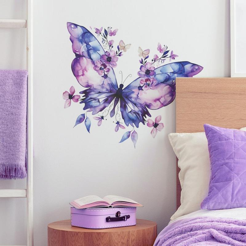 Butterfly & Flower Pattern Wall Sticker, Self-adhesive Wall Decal, Decorative Sticker for Home Living Room Bedroom, Bedroom Refresh Decor