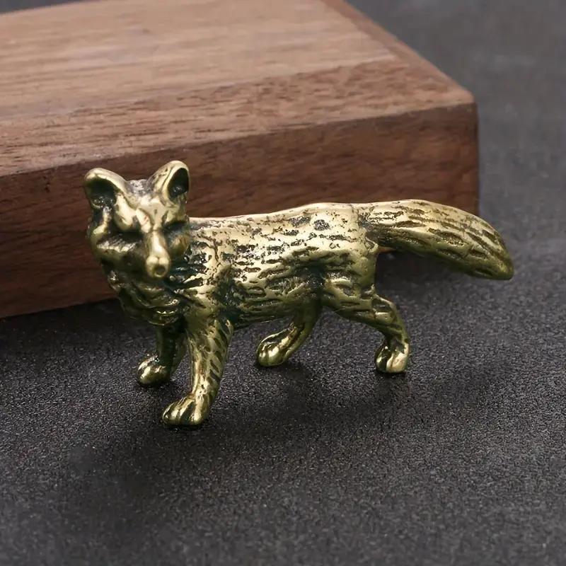 Fox Shaped Brass Statue, 1 Count Miniature Fox Figurine, Desktop Decoration for Home Office, Room Decor, Home Decor Supplies