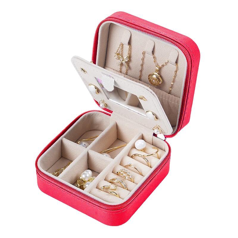 Jewelry Storage Box, 1 Count Portable Jewelry Organizer with Mirror, Jewelry Box for Earrings, Rings, Necklaces, Home Organizer for Travel