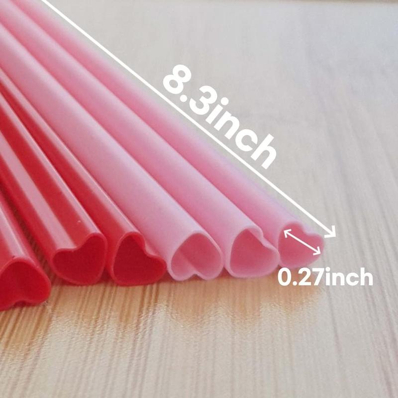 100count Heart Shaped Pink Straws Disposable Drinking Cute Straw Individually Wrapped Pink Plastic Straw Valentines day Cocktail Birthday Party Bridal Shower Wedding Supplies