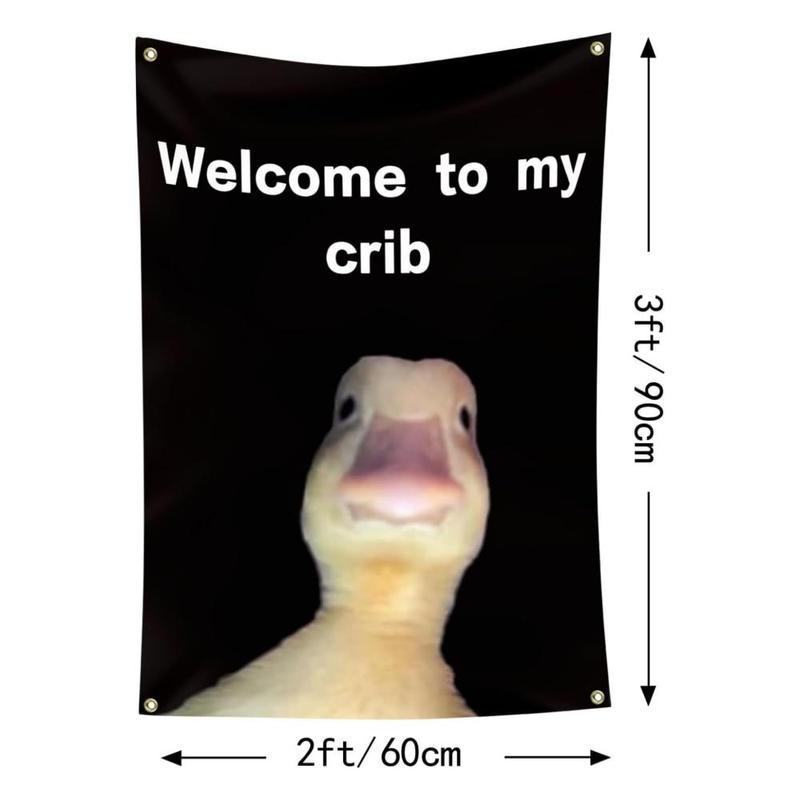 Welcome to My Crib Letter & Duck PatternTapestry, Funny Flags for Room Decor, WallHanging Decor for Living Room & Bedroom, YardSign, Summer Gifts Decoration