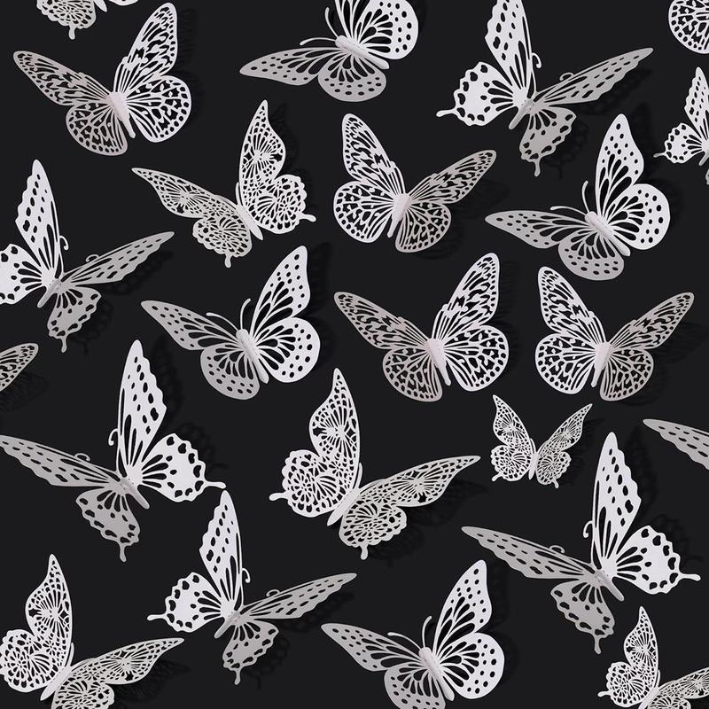 Butterfly Design Wall Sticker, 48pcs set 3D Butterfly Wall Decal, Removable Wall Decor for Home Living Room Bedroom