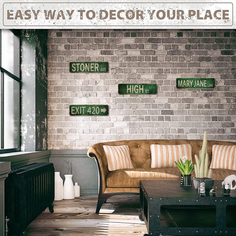 4 Signs Vintage Rustic Retro Street Sign for Room Decor, Duplex Printed Anti-Fade Trippy Room Decor   Wall Hanging Waterproof