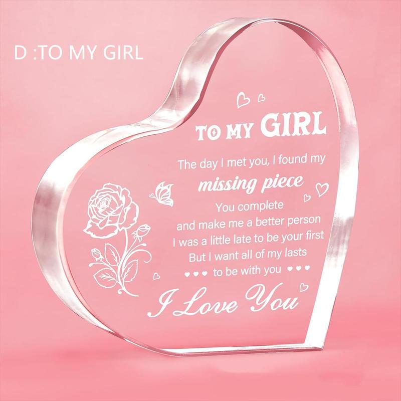 Heart Shaped Acrylic Block, 1 Count Letter & Rose Pattern Ornament for Home Table Shelf Decor, Creative Small Gift for Mom Dad Friend Girlfriend