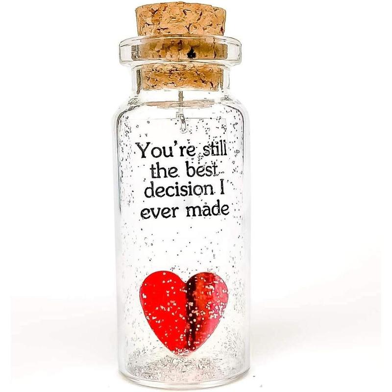 Anniversary Present for Her & Him on Christmas, Romantic Gift to Boyfriend Girlfriend, Message I Love You Gifts to Wife Husband (Heart - You're Still The Best Decision I Ever Made, Gift Bottle) Box Jar