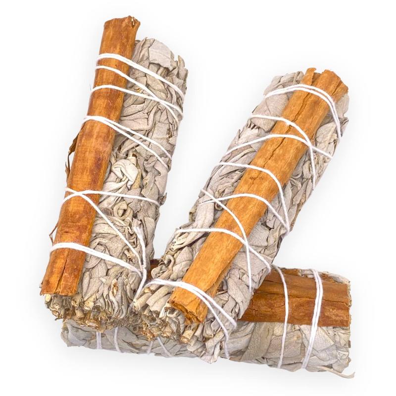 Yerbero - (3 Piece Sage Bundle) 3 Premium 4'' Long California Floral White Sage + Cinnamon Mix (Salvia Blanca +Canela) | Smudging Kit for Love, Peace, Harmony, Home Cleansing, Meditation, Purifying