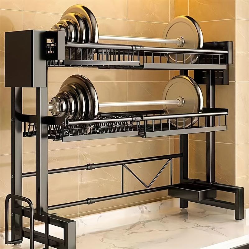 1pc Expandable Black Kitchen Sink Dish Rack with Drainage, Countertop Dish Drying Organizer for Kitchen Storage