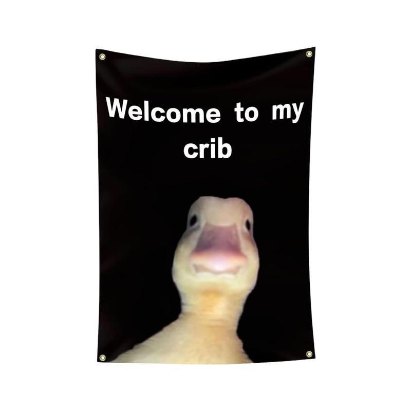 Welcome to My Crib Letter & Duck PatternTapestry, Funny Flags for Room Decor, WallHanging Decor for Living Room & Bedroom, YardSign, Summer Gifts Decoration