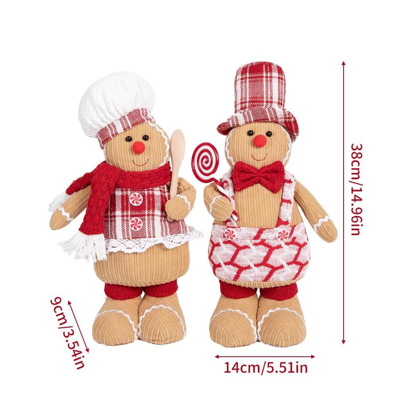 Gingerbread Man Shaped Doll Ornament, 2 Counts Christmas Themed Cartoon Chef Pattern Decoration, Desktop Decor for Home Living Room Bedroom