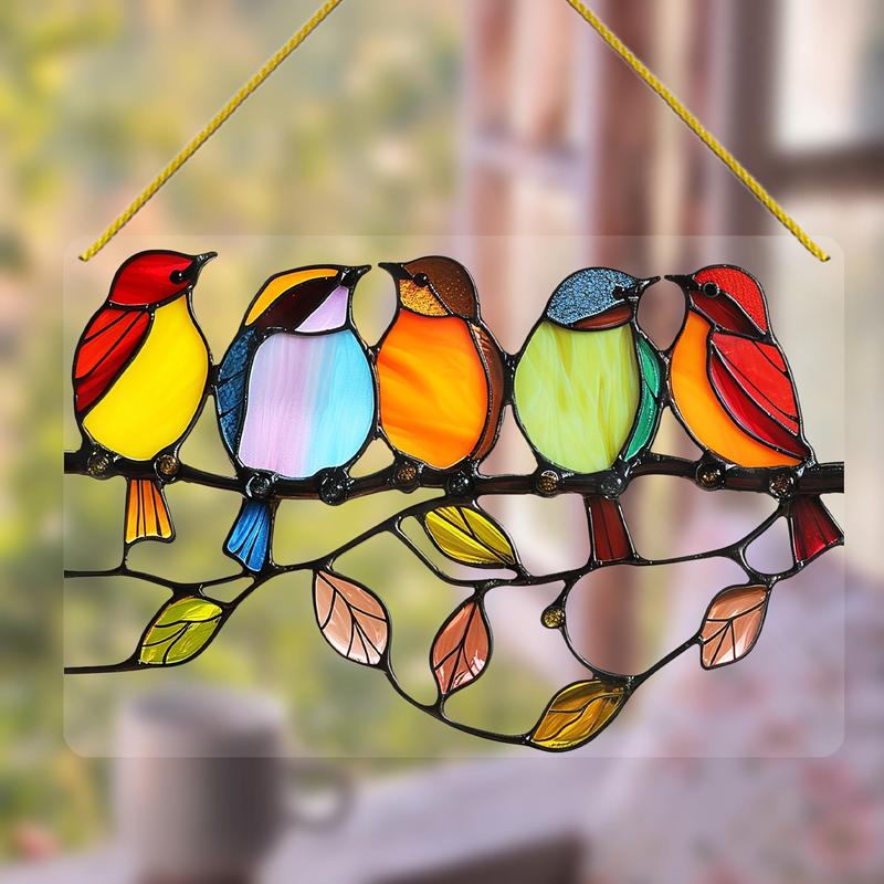 Bird Pattern Stained Glass Hanging Decor, 1 Count Colorful Bird Acrylic Hanging Ornament, Spring Hanging Decor for Home Garden Yard Balcony