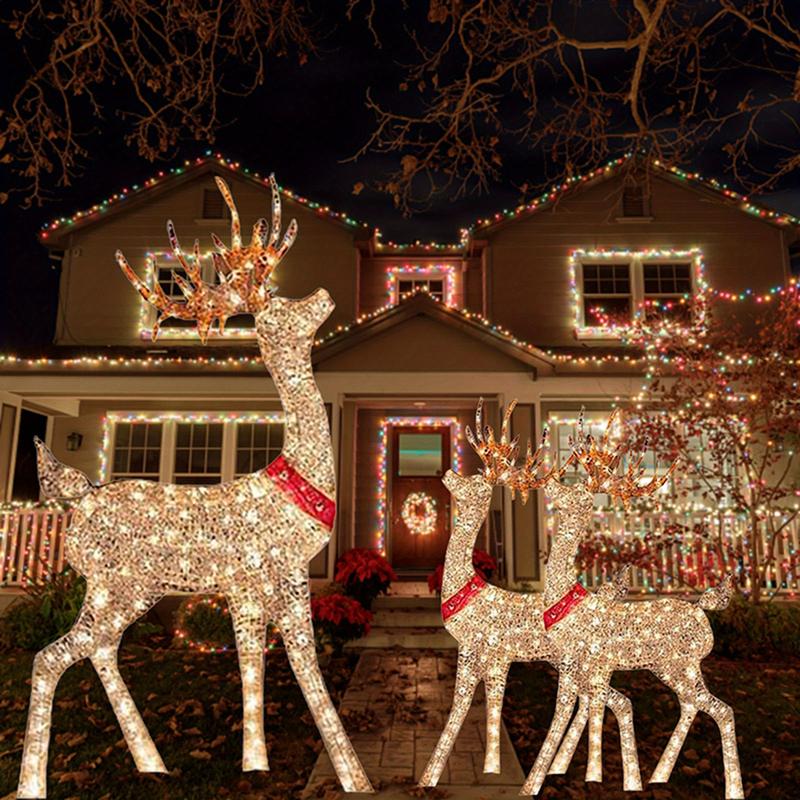 2pcs Christmas Decorative Light, Light-Up Deer with Yellow Red Ring Courtyard Light, Outdoor Party Ornament Decoration tacky christmas decor