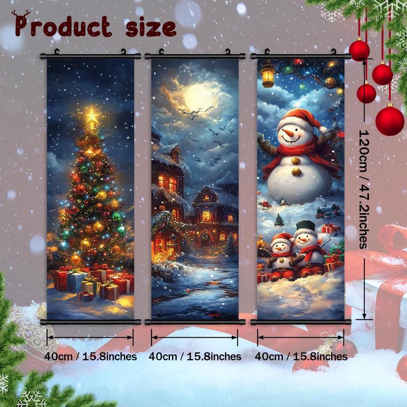 Christmas Themed Wall Banner, 3 Counts set Snowman & Tree & Town Pattern Wall Decor, Wall Art for Home Living Room Bedroom Office School