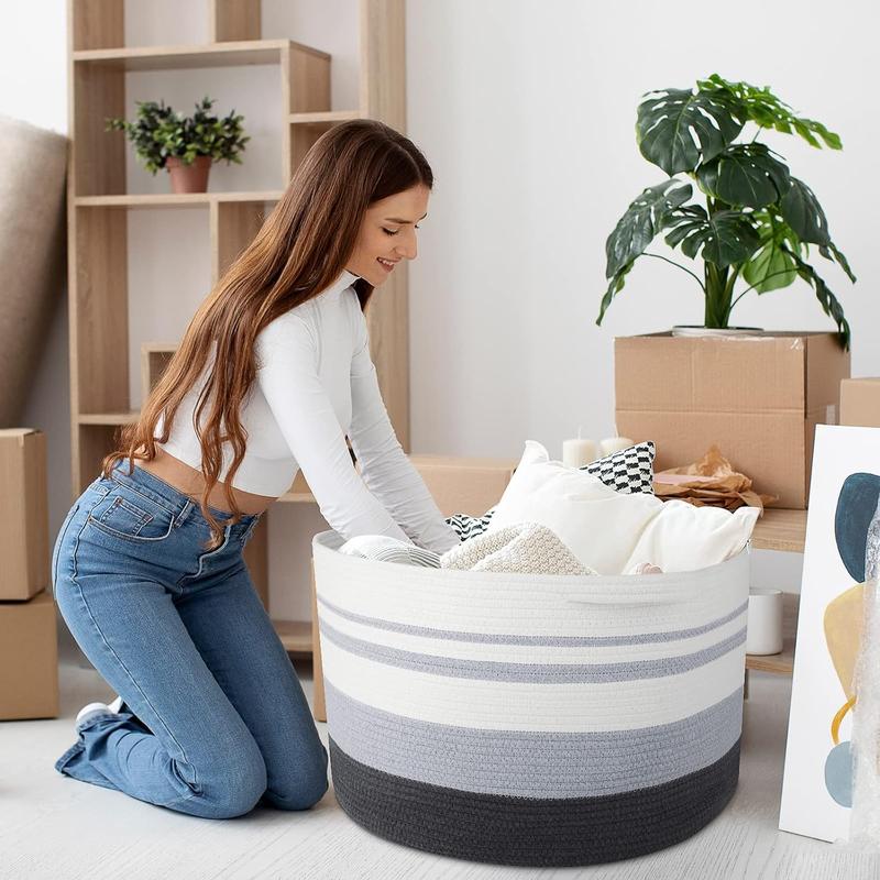 [Fast Shipping] Storage Basket Large Cotton Rope Basket with Handle Big Basket Soft Nursery Cube Bin Laundry Hamper for Living Room