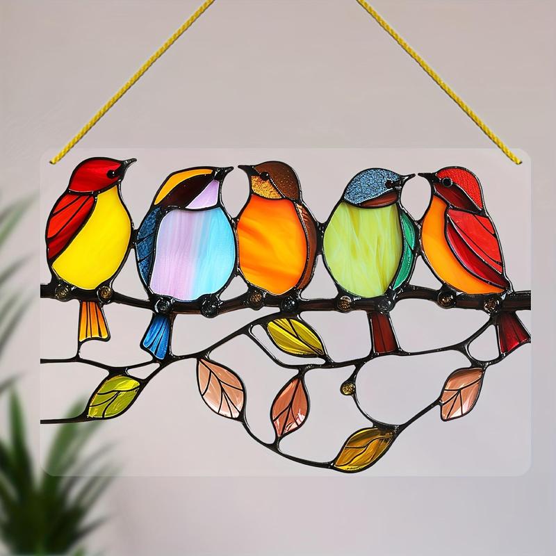 Bird Pattern Stained Glass Hanging Decor, 1 Count Colorful Bird Acrylic Hanging Ornament, Spring Hanging Decor for Home Garden Yard Balcony