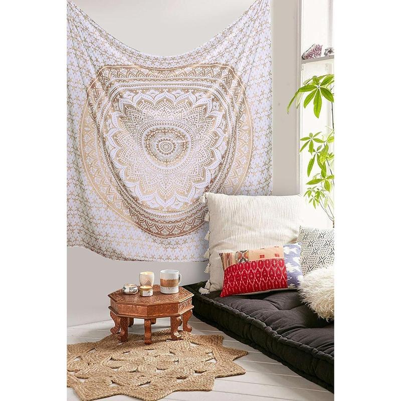 White Gold Mandala Tapestry For Bedroom- Aesthetic Tapestry - Indie Wall Tapestry Hippie Room Decor - Boho Tapestrys -Trippy Small Tapestry Wall Hanging