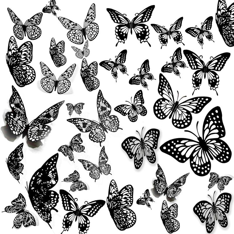 Butterfly Design Wall Sticker, 48pcs set 3D Butterfly Wall Decal, Removable Wall Decor for Home Living Room Bedroom