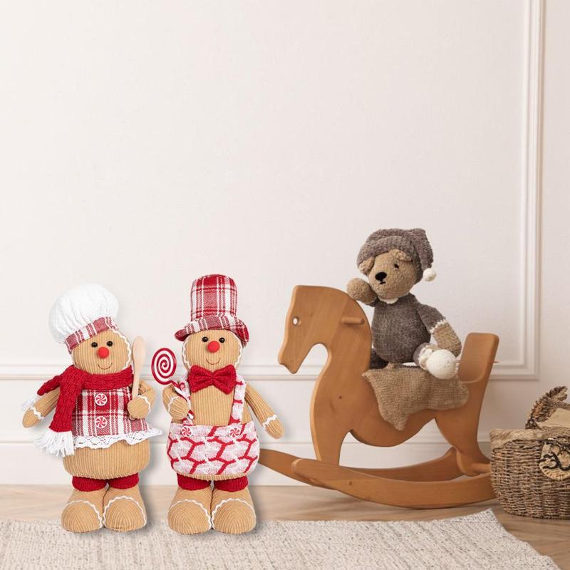 Gingerbread Man Shaped Doll Ornament, 2 Counts Christmas Themed Cartoon Chef Pattern Decoration, Desktop Decor for Home Living Room Bedroom