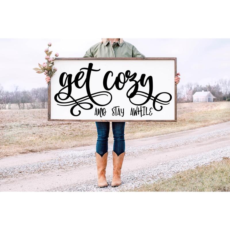 Crawford Get Cozy And Stay Awhile Sign, Family Sign, Family Wall Print, Wedding Gift, Unframe