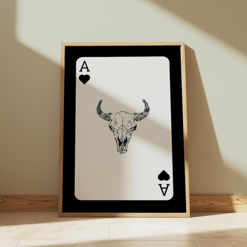 Western Wall Art, Set of 3 with Cowboy Image, Inspired by Southwestern Playing Cards, Trendy Western Art Decor, Longhorn Cow Skull Artistic Poster