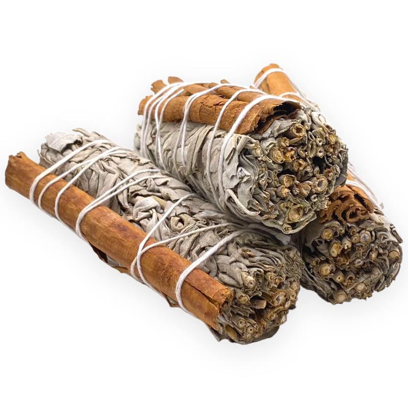 Yerbero - (3 Piece Sage Bundle) 3 Premium 4'' Long California Floral White Sage + Cinnamon Mix (Salvia Blanca +Canela) | Smudging Kit for Love, Peace, Harmony, Home Cleansing, Meditation, Purifying