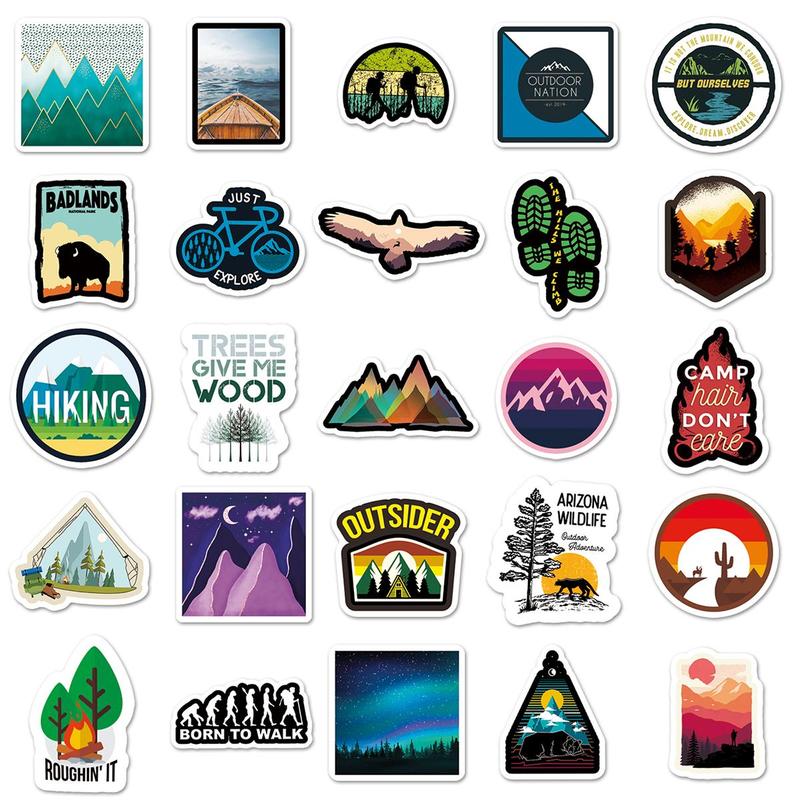 50pcs Outdoor Scenery Pattern Sticker, Self Adhesive Sticker For Water Bottles, Skateboards, Notebooks, Laptop Decoration