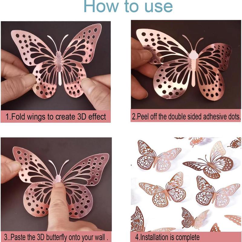 Butterfly Design Wall Sticker, 48pcs set 3D Butterfly Wall Decal, Removable Wall Decor for Home Living Room Bedroom