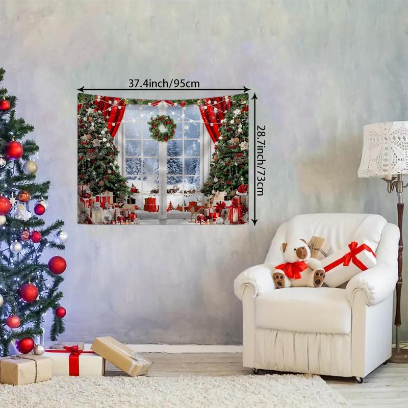 Christmas Tree Pattern Tapestry, 1 Count Winter Snow Scenery Tapestry, Happy New Year Photo Background Poster, Wall Hanging Decor for Home