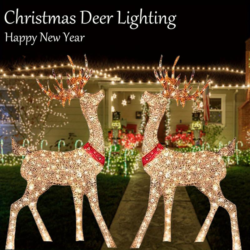 2pcs Christmas Decorative Light, Light-Up Deer with Yellow Red Ring Courtyard Light, Outdoor Party Ornament Decoration tacky christmas decor