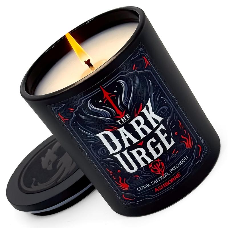 Dark Urge - 8oz Scented Candle - Cedar, Saffron, Patchouli - Natural Coconut Wax - 35 h Burn Time - Premium Foil Label - Dark Decor