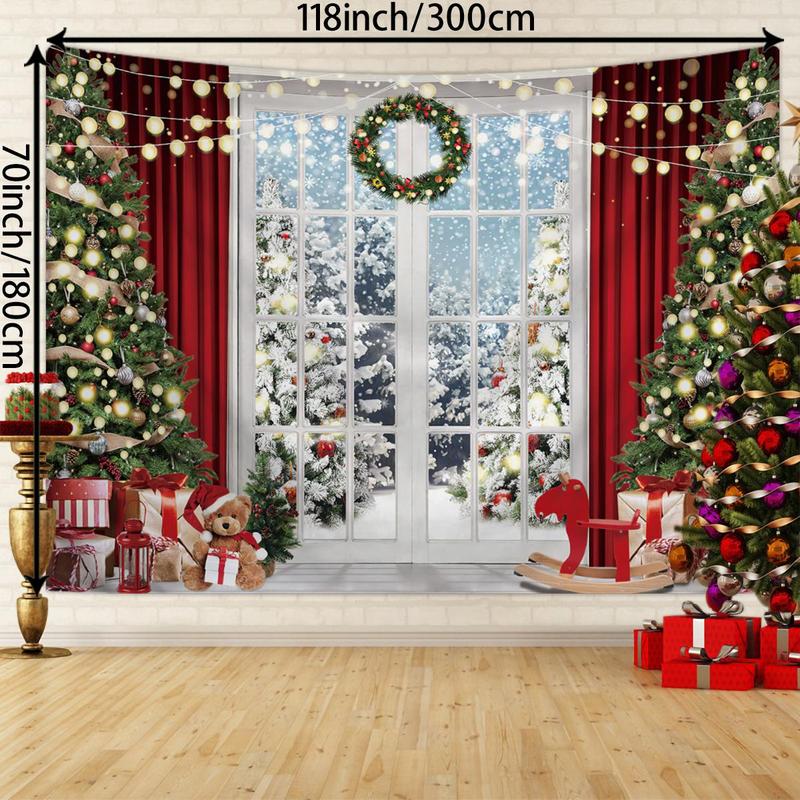 Christmas Tree Pattern Tapestry, 1 Count Winter Snow Scenery Tapestry, Happy New Year Photo Background Poster, Wall Hanging Decor for Home